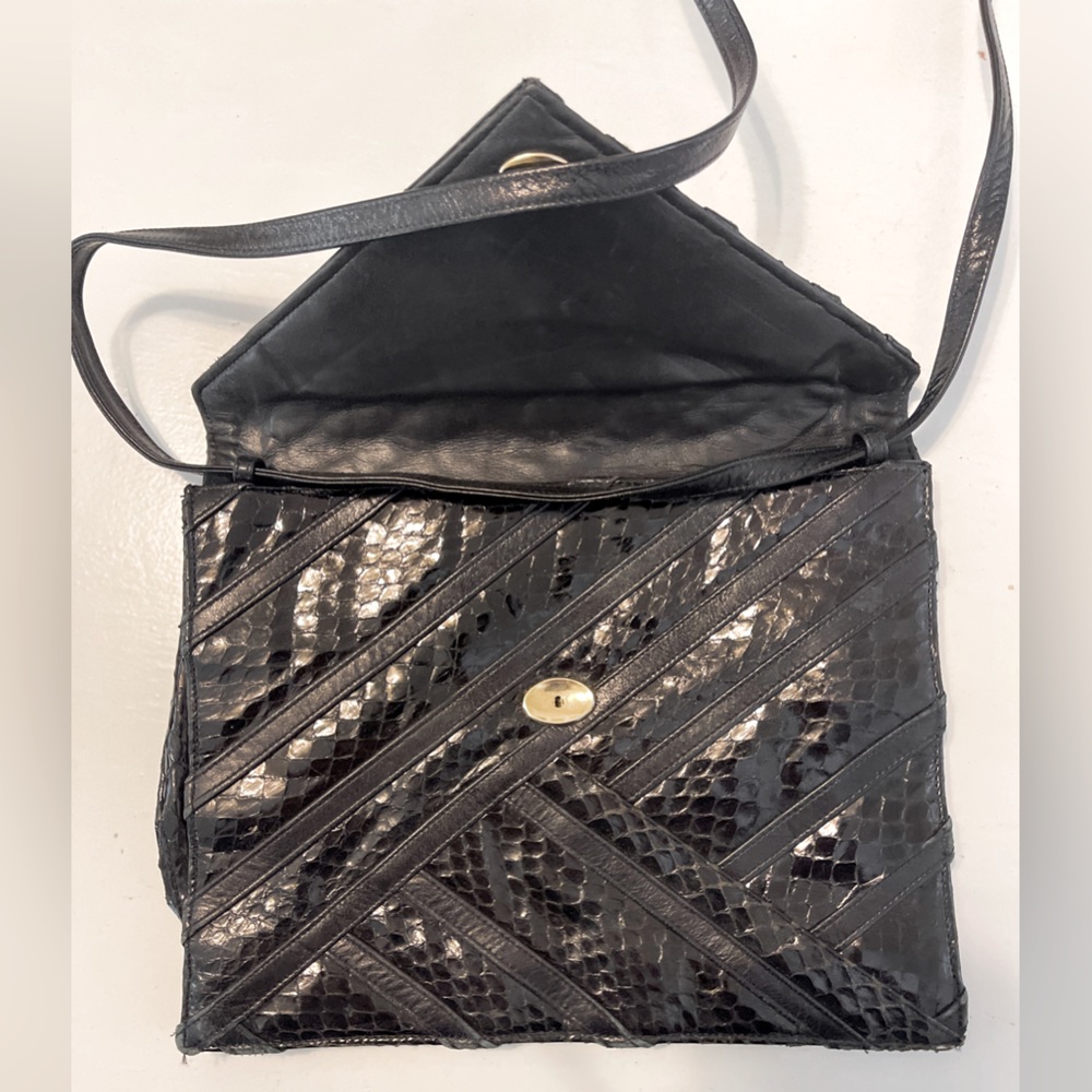 Vintage Genuine Reptile‎ Skin Leather Black Morris Moskowitz Shoulder Bag